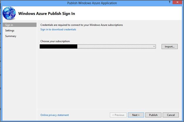 window azure publish